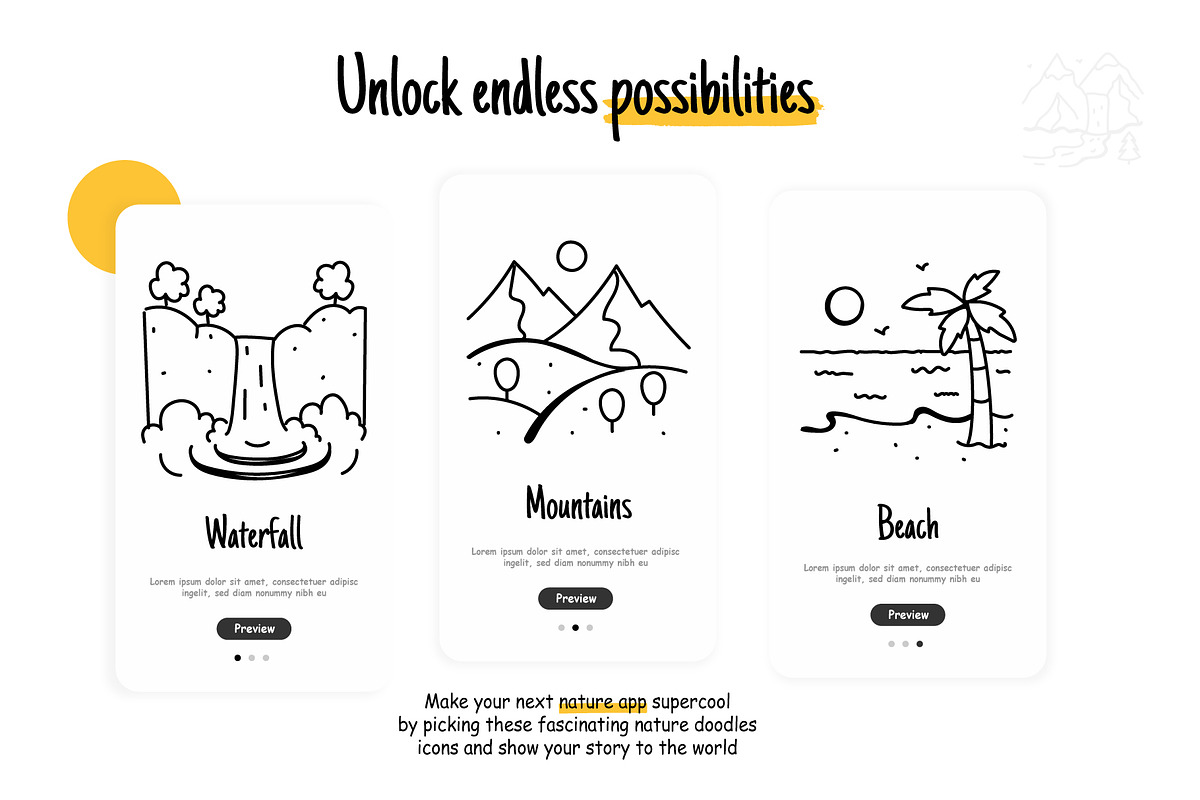 Hand Drawn Nature Landscape Icons, an Outline Icon by Brickclay (Photo 5 of 7)
