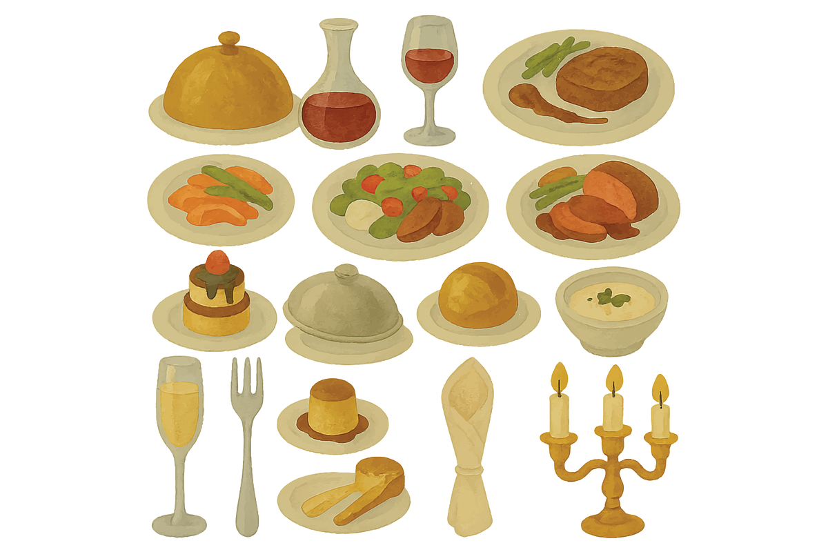 Luxury Dinner Food Illustration, an Object Graphic by RT Studio