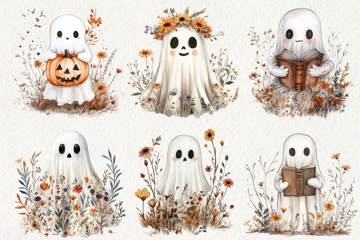 Vintage Fall Ghost Clipart, an Illustration by NadiaTheronArt (Photo 4 of 5)