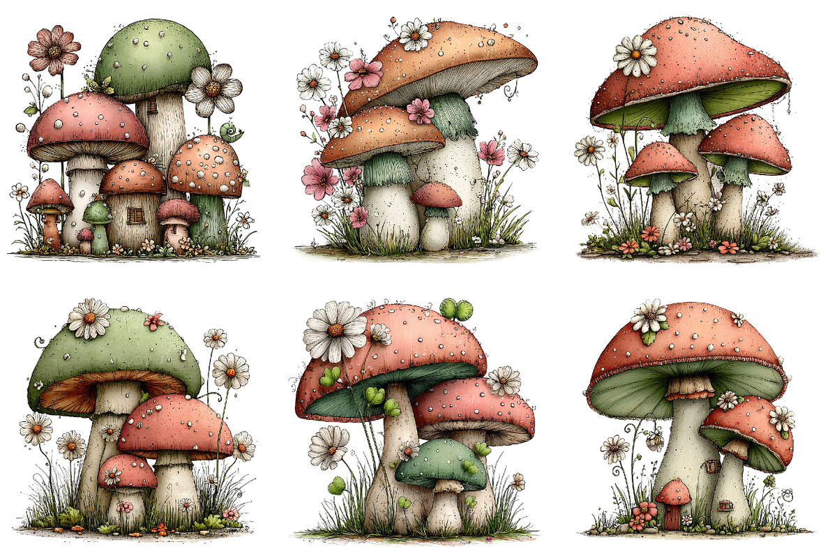 Whimsical Spring Mushroom Clipart, an Illustration by Dream Creation (Photo 5 of 5)