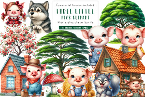 Three Little Pigs Clipart, an Illustration by CreationArt