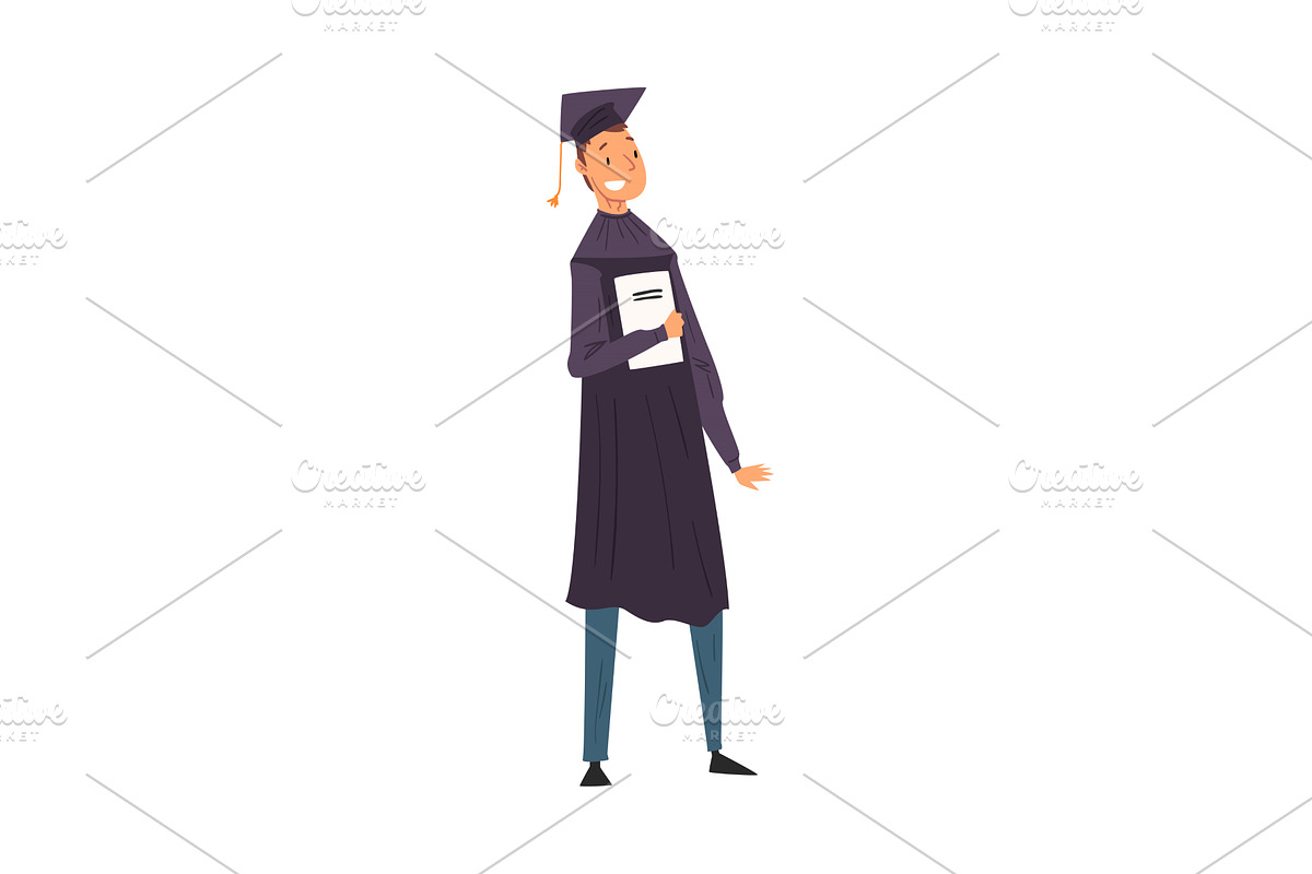 Male Graduate Student in Gown and, a Person Illustration by TopVectors