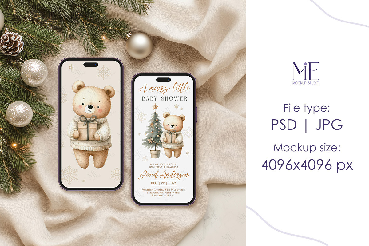 Christmas iPhone Screen Mockup PSD, a Mockup by Mie Mockup Studio (Photo 3 of 4)