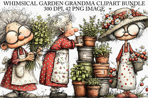 Whimsical Garden Grandma Clipart PNG, an Illustration by Canvas Craft