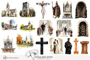 115 watercolour church clip art, an Object Illustration by Poppy Lane Studio (Thumbnail 6 of 11)