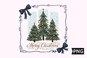 Merry Christmas Tree Blue Bow PNG, a Seasonal Illustration by Creative Art (Thumbnail 1 of 3)