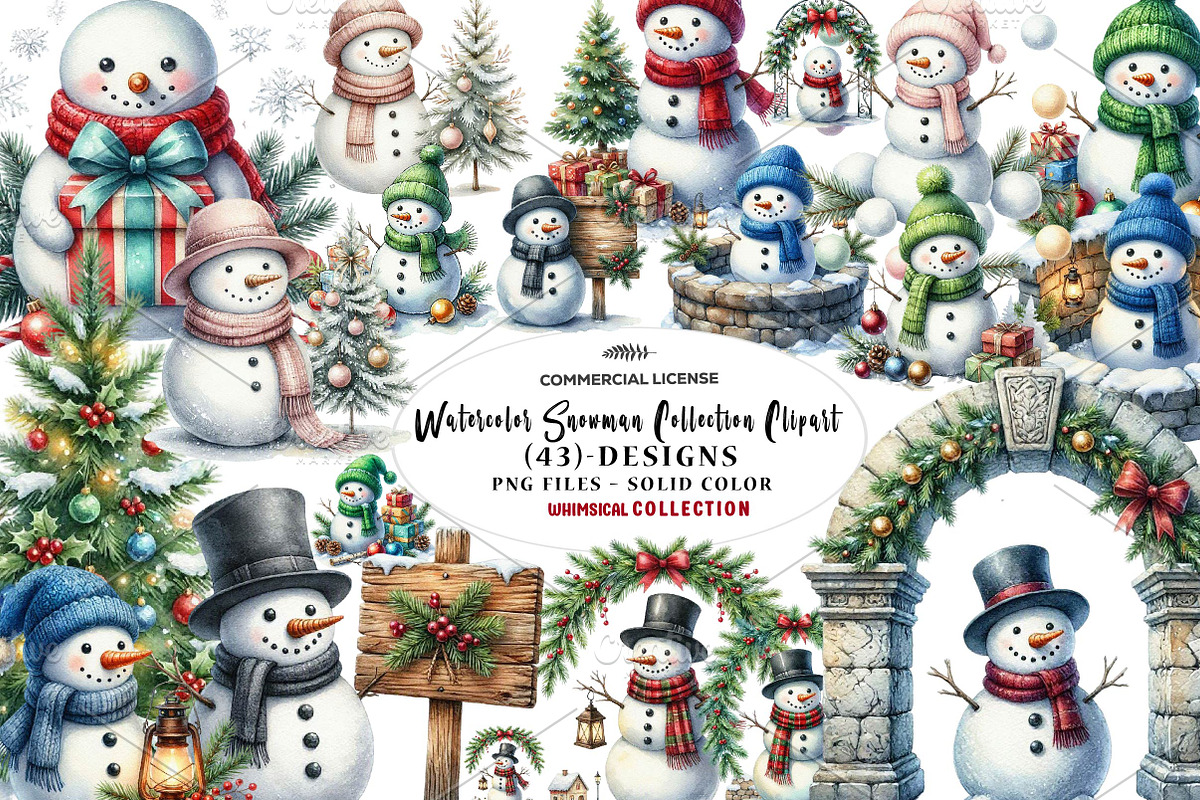 Watercolor Snowman Collection, a Seasonal Illustration by CreationArt (Photo 1 of 7)