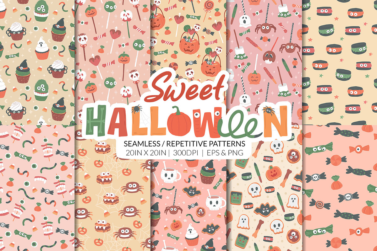 Cute Halloween Sweets Pattern, a Pattern Graphic by CreativeChristiana (Photo 1 of 9)