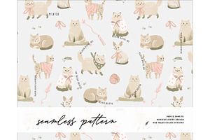 Neutral playful cats pink pattern, a Pattern Graphic by Milatoo