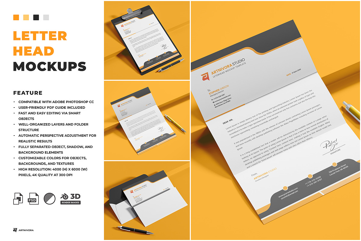 Letterhead Mockup Sets, an Advertising Mockup by Artnivora.Std (Photo 1 of 4)