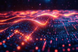 Colorful digital waves create a mesm, a Photo by Tanuart