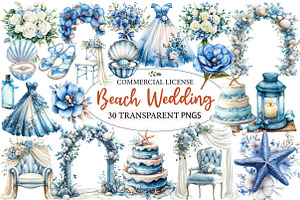 Beach Wedding Set Clipart, an Illustration by Designworld