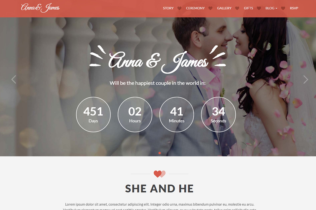 Amore: WordPress Wedding Theme, a WordPress Template by ThemeBear (Photo 2 of 9)