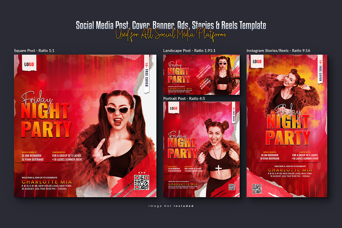 Night Party Social Media Post Set, a Social Media Template by Creative_View (Photo 2 of 8)
