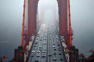Golden Gate Bridge Traffic in Fog  F, a Photo by Pixeness Studio
