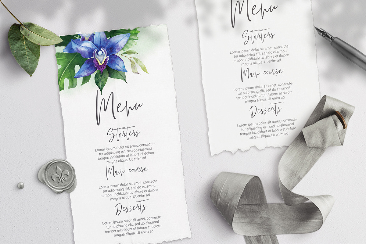 Blue orchid. Wedding invitation set., an Invitation Template by Nebbia (Photo 2 of 6)