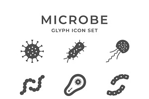 Set icons of microbe and bacterium, a Solid Icon by motorama