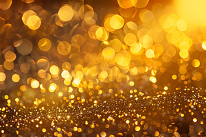 A dazzling array of golden bokeh lig, a Photo by Tanuart