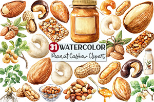 Almond Peanut Cashew Watercolor Clip, an Illustration by Rose Art