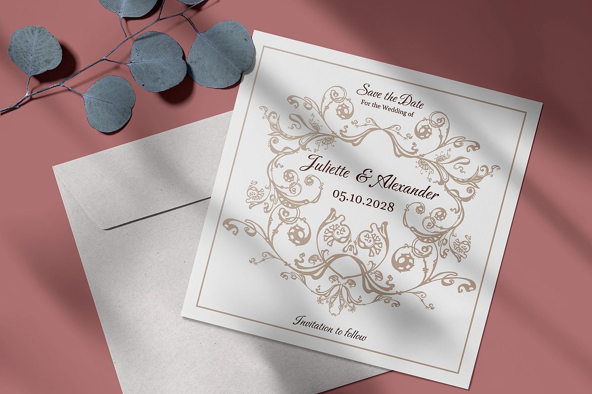 Baroque Wedding Crest Invitation Set, an Invitation Template by ilustrinna (Photo 4 of 6)
