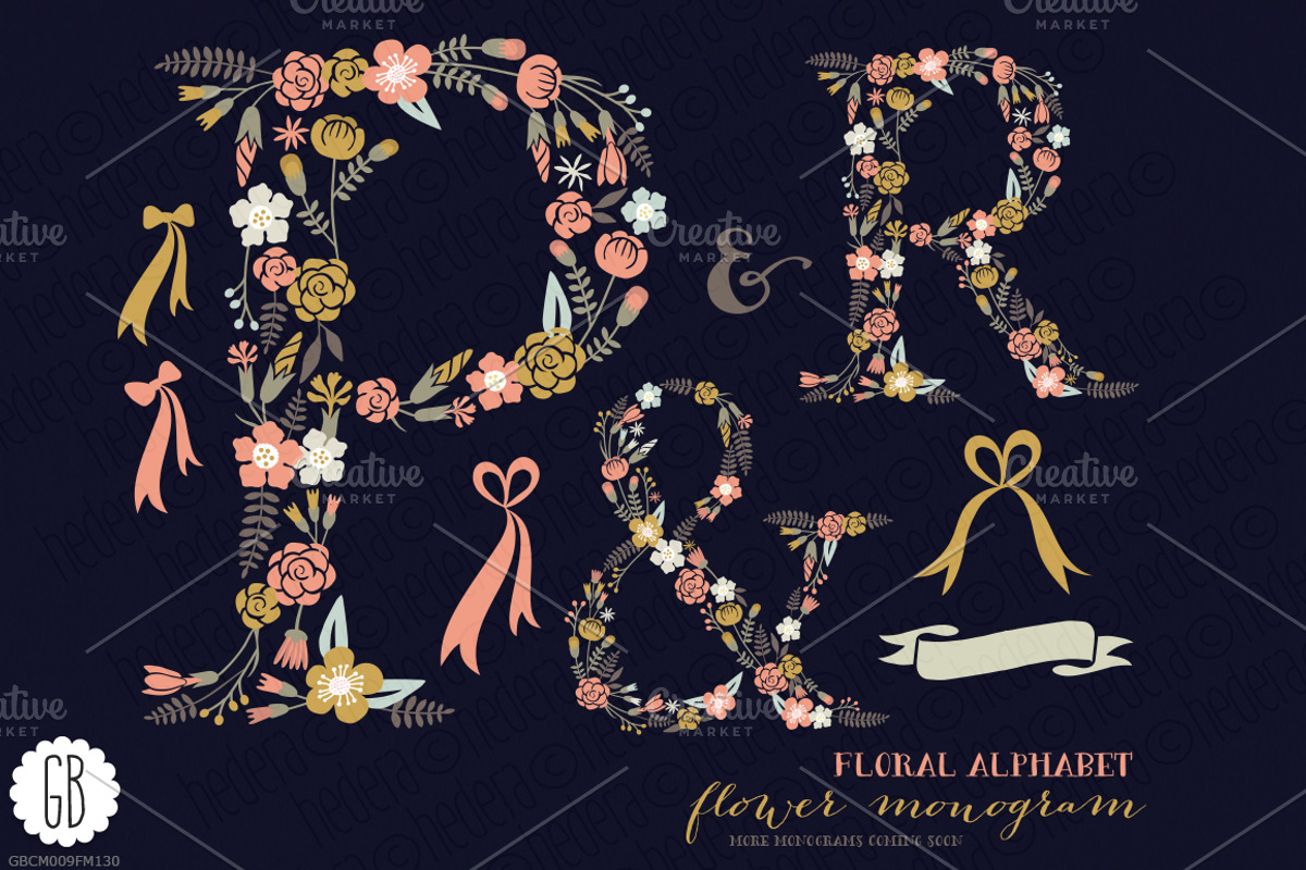 Floral letters, monogram, floral PR&, a Decorative Illustration by GrafikBoutique (Photo 1 of 3)