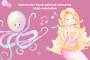 Mermaid watercolor pattern set, an Animal Illustration by WatercolorElena (Thumbnail 5 of 11)