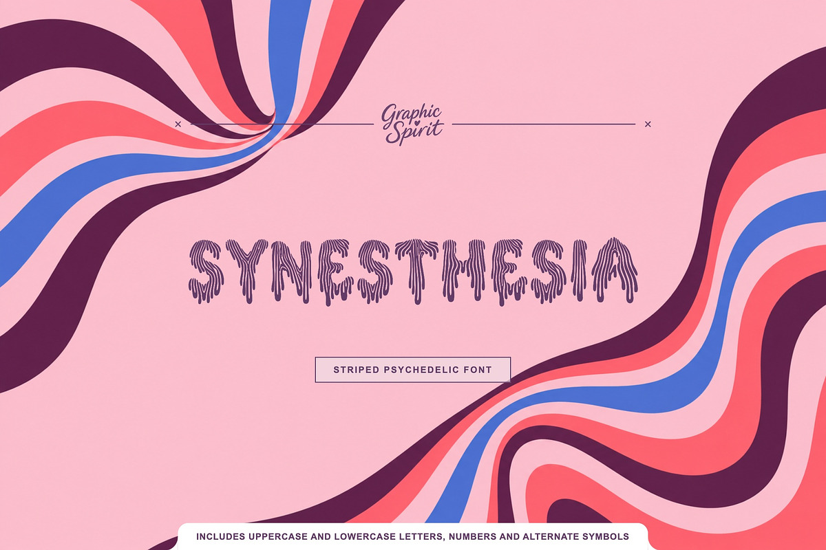 Synesthesia Striped Psychedelic Font, a Sans Serif Font by Graphic Spirit (Photo 1 of 8)
