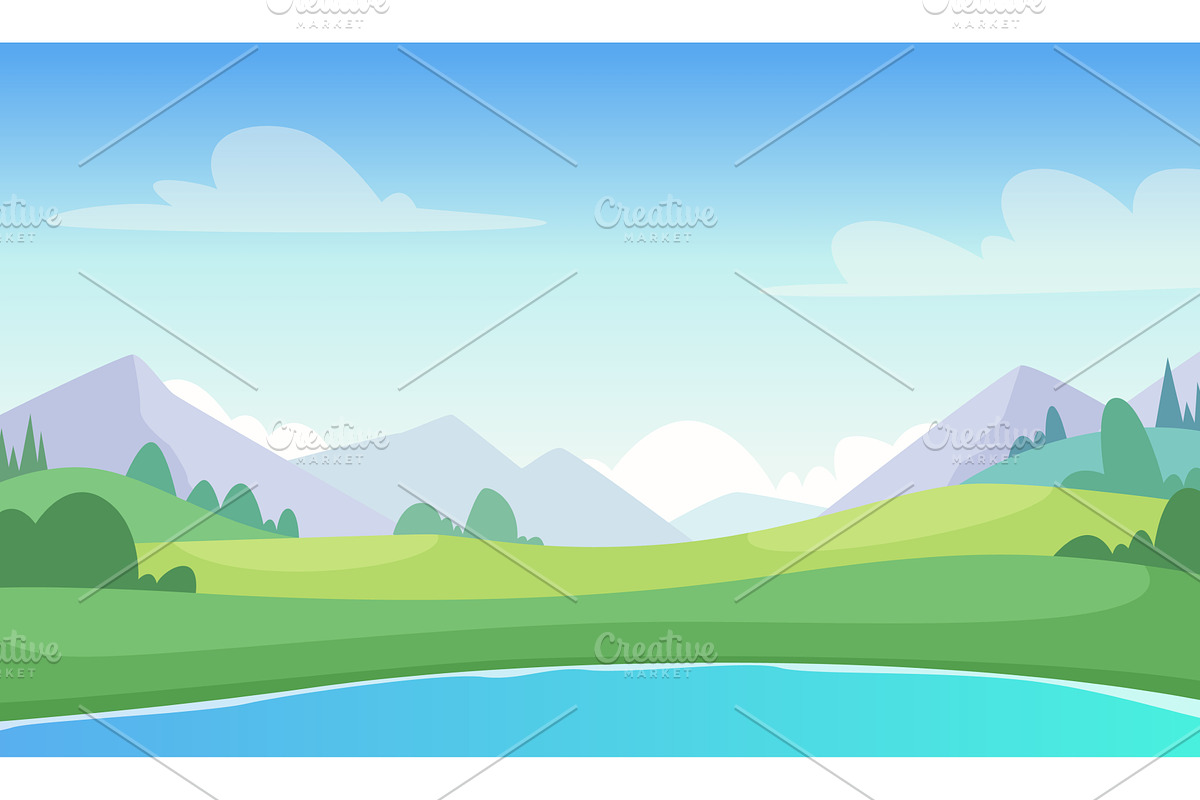 Hills background. cartoon landscape, an Illustration by Onyx