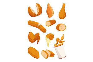 Fried chicken set. Crispy, a Food Illustration by Things for designers