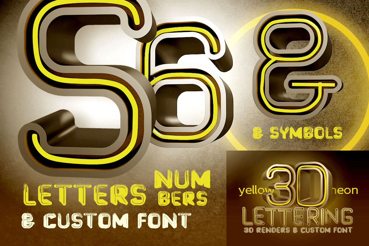 Yellow Neon - 3D Lettering + Font preview 2