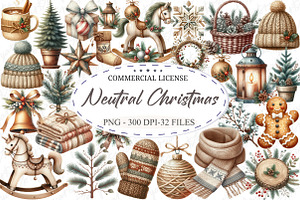 Neutral Rustic Christmas Clipart, an Illustration by designcity5