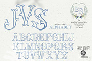 Blue monogram letters watercolor, a Decorative Illustration by GrafikBoutique (Thumbnail 1 of 3)