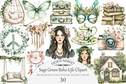 Watercolor Sage Green Boho Life Clip, an Illustration by Design Market (Thumbnail 1 of 4)