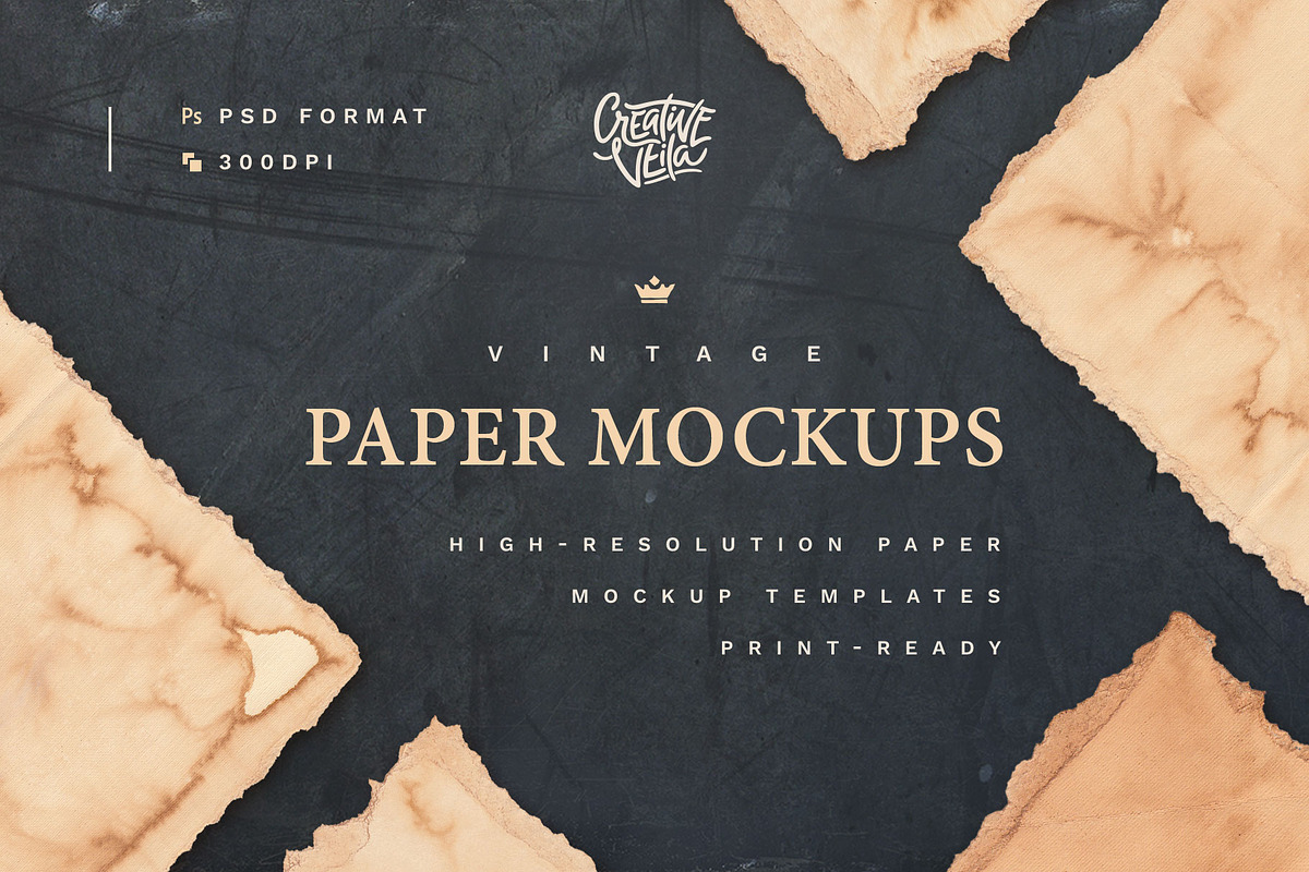 Vintage Paper Mockup Set, a Product Mockup by Creative Veila (Photo 1 of 7)