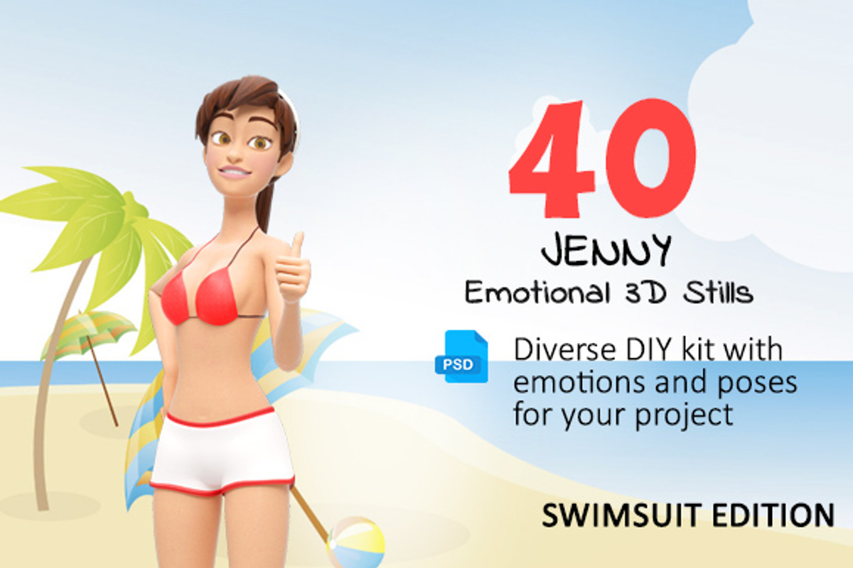 Jenny Swimsuit Character Promo Kit, a Person Illustration by Oleg Ribar (Photo 1 of 27)