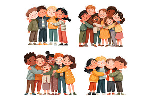 Kids group hugging. Embracing, a Person Illustration by Stock-Smart-Start