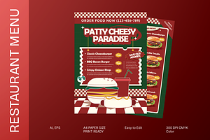 Burger Restaurant Diner Menu, a Flyer Template by MMPixelCraft