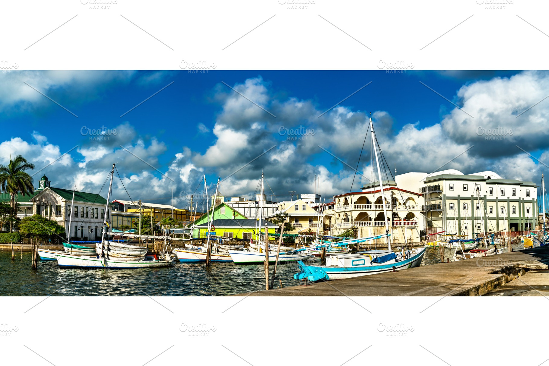 Houses and yachts at haulover creek containing belize, panorama, and travel, an Architecture Photo by Leonid Andronov