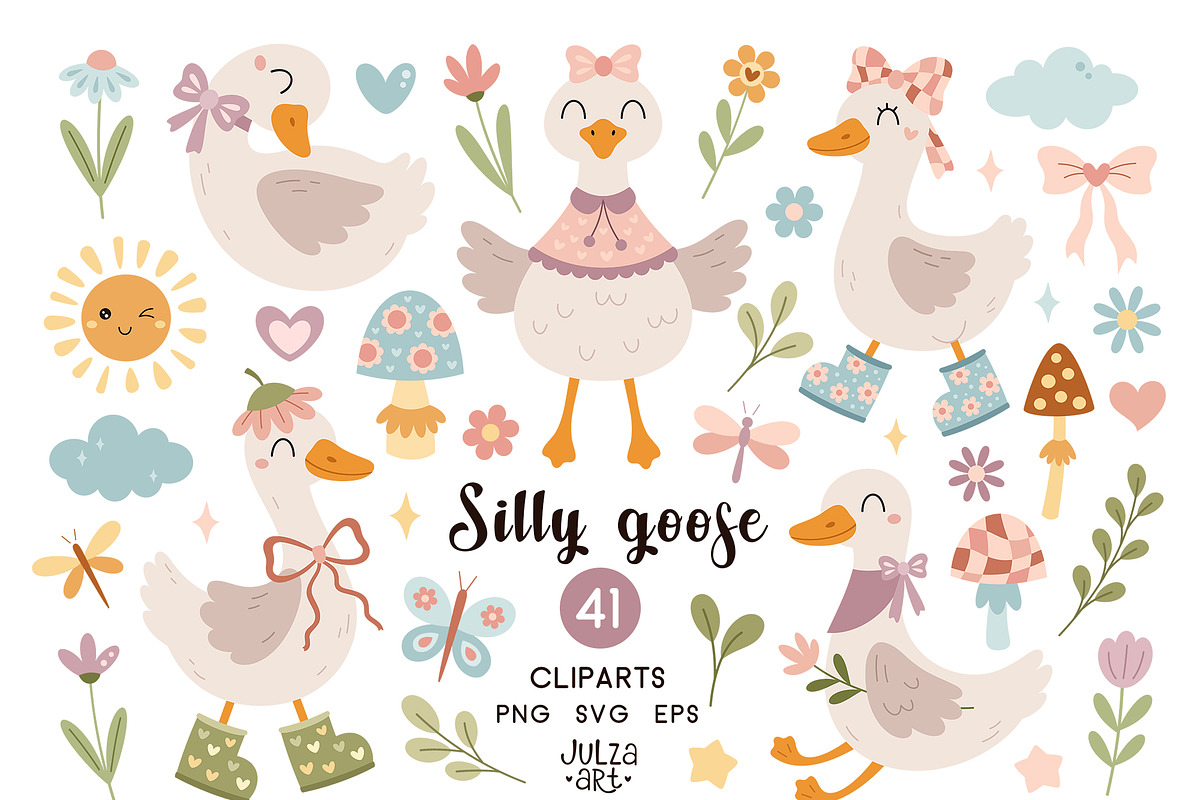 Groovy Silly Goose Clipart, an Animal Illustration by JulzaArt (Photo 1 of 5)