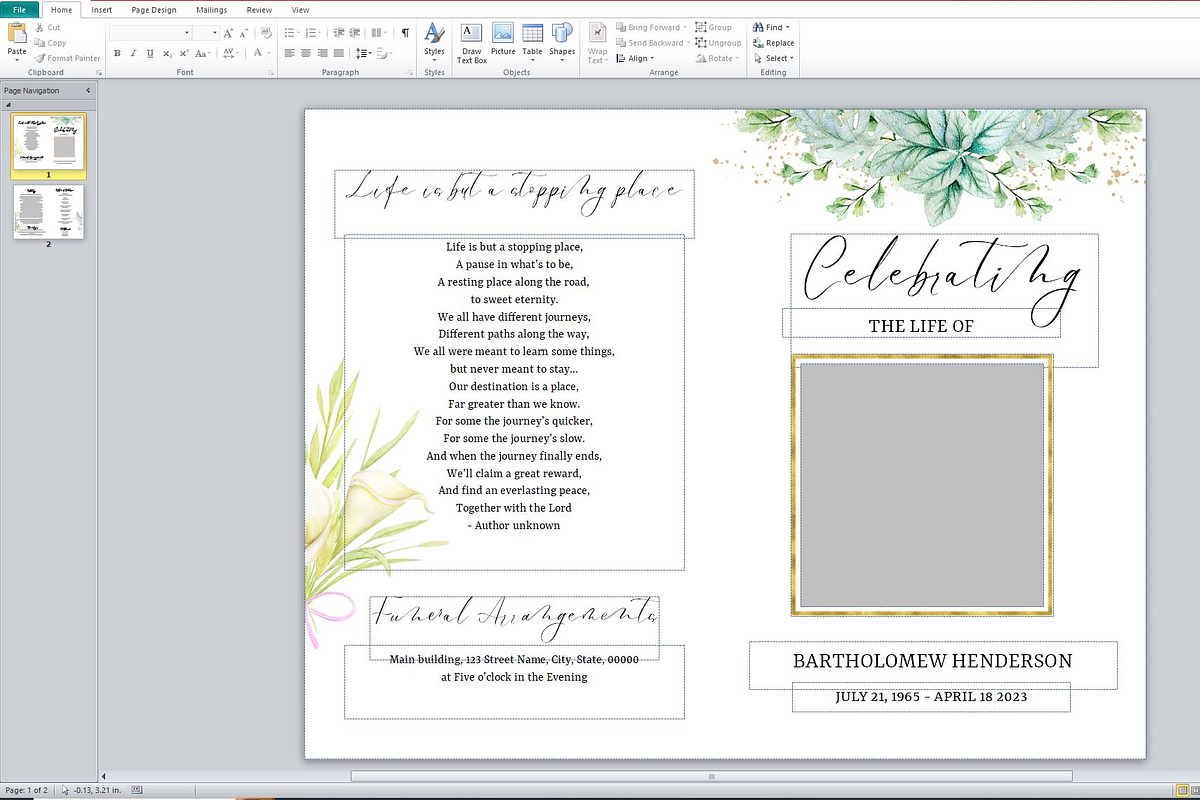 Greenery Funeral Program Canva, a Brochure Template by SmmrDesign (Photo 5 of 6)