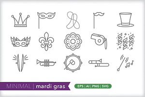 Minimal Mardi Gras Icons