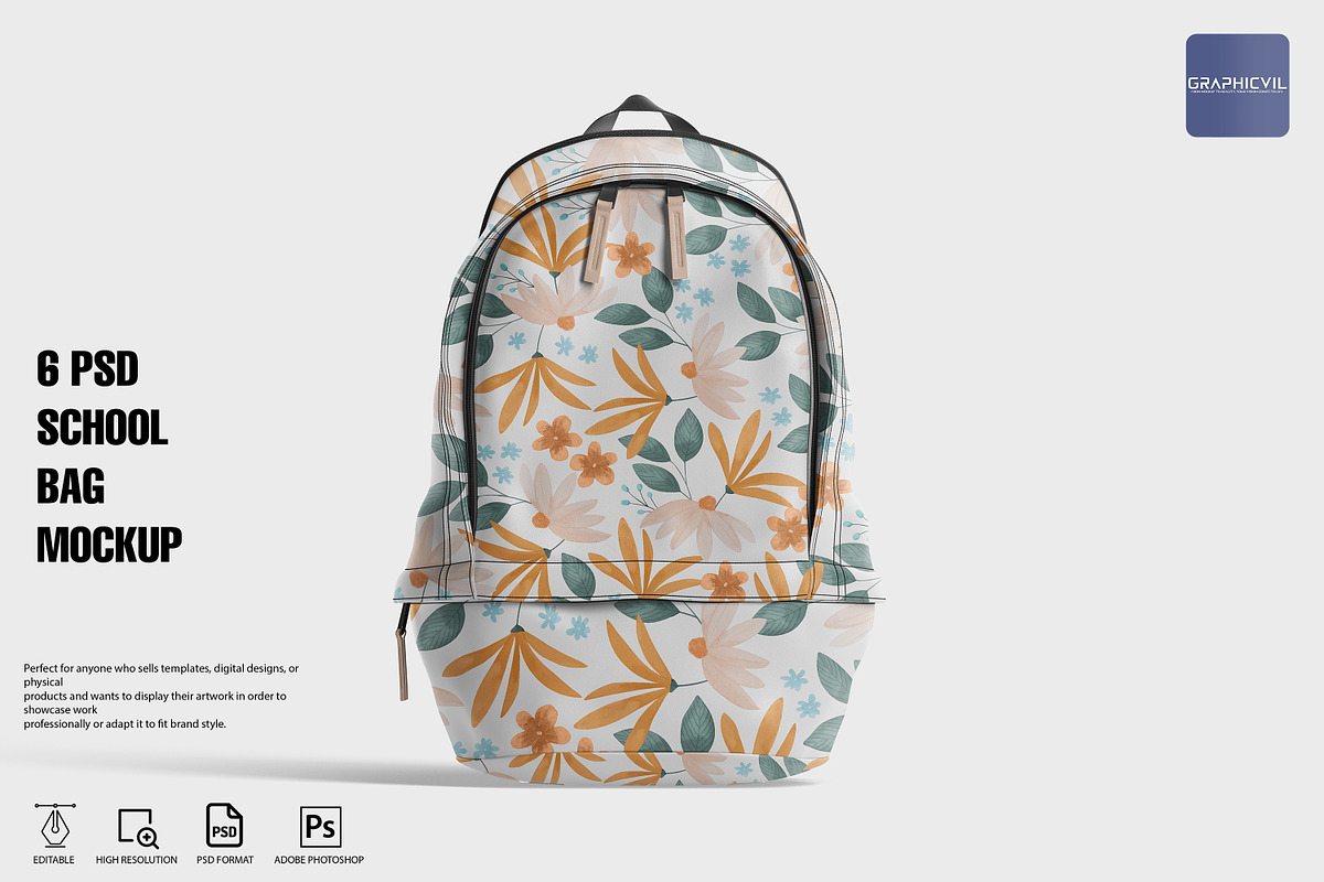 Backpack mockup, book bag mockup, a Packaging Mockup by GraphicVil (Photo 1 of 9)
