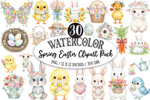 Watercolor Spring Easter Clipart, an Illustration by Designking