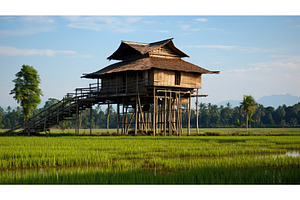 rural house on stilts ai generated, an Architecture Photo by pikepicture