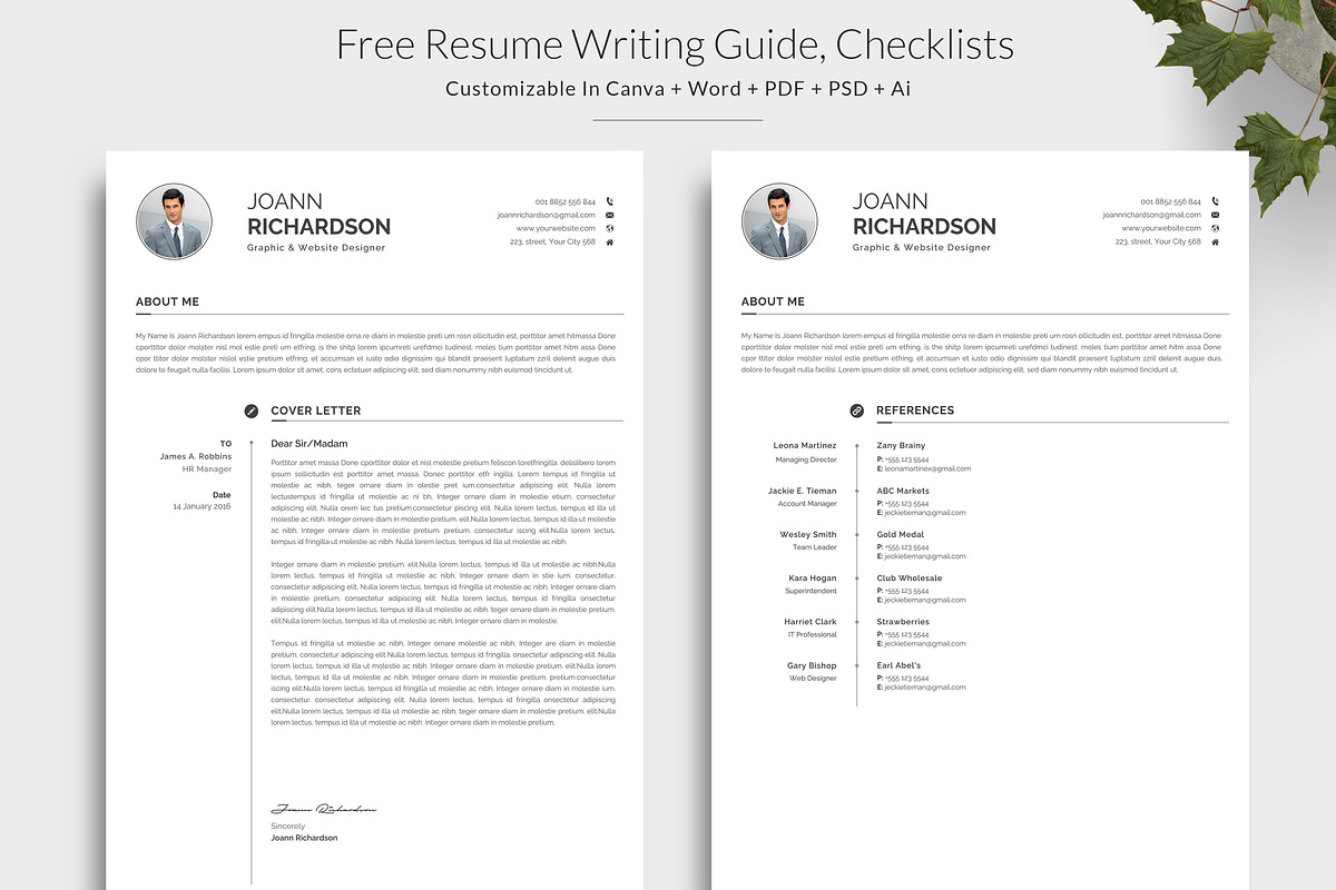 Resume / CV Template | Canva & Word, a Resume Template by CreativeZoom (Photo 4 of 7)