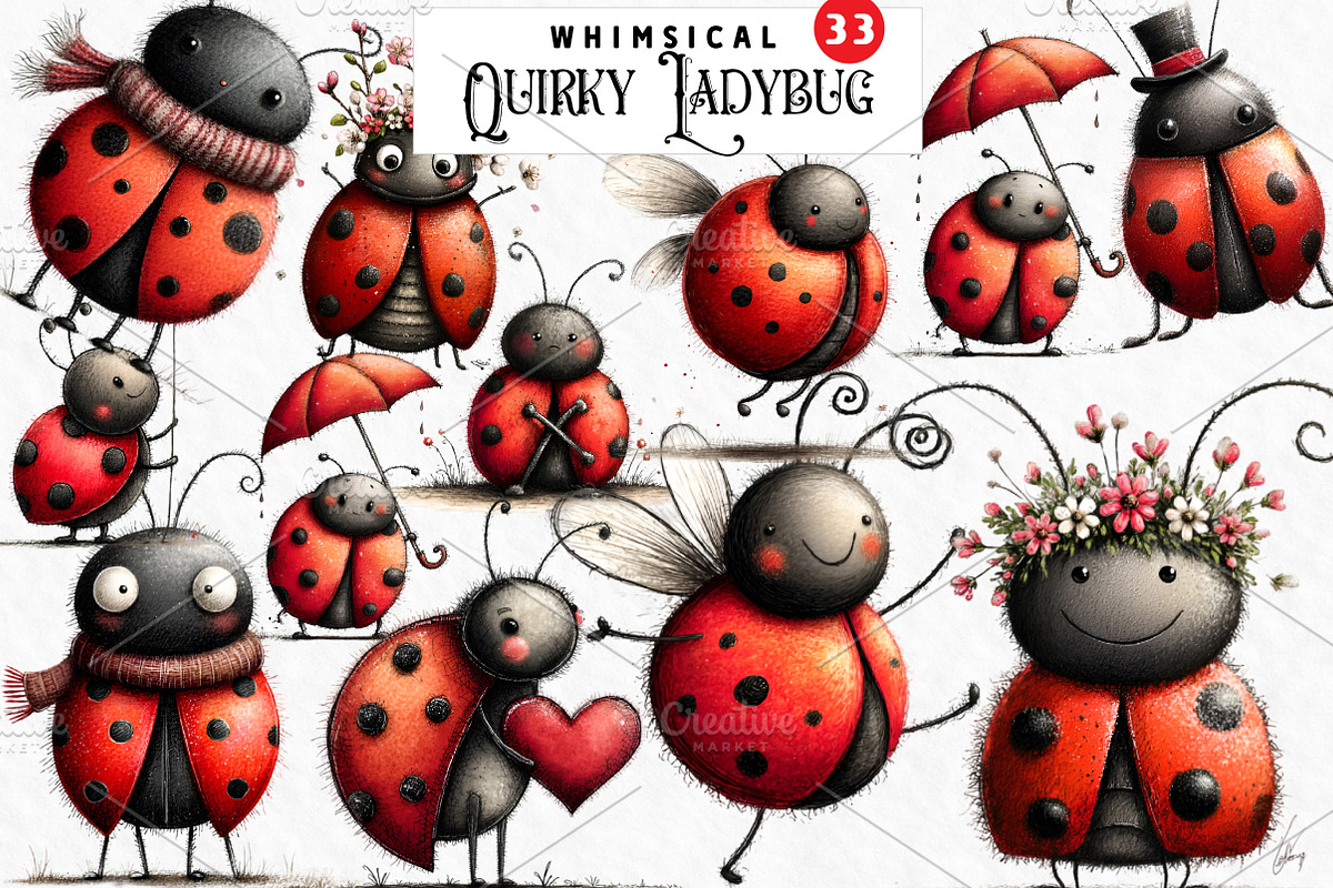 Quirky Ladybug Clipart, an Illustration by Watercolor design (Photo 1 of 6)