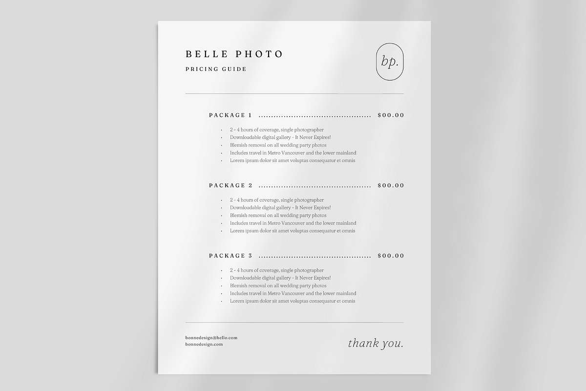 1 Page Photographer Pricing Guide, a Marketing Template by frommakertomaker (Photo 2 of 6)
