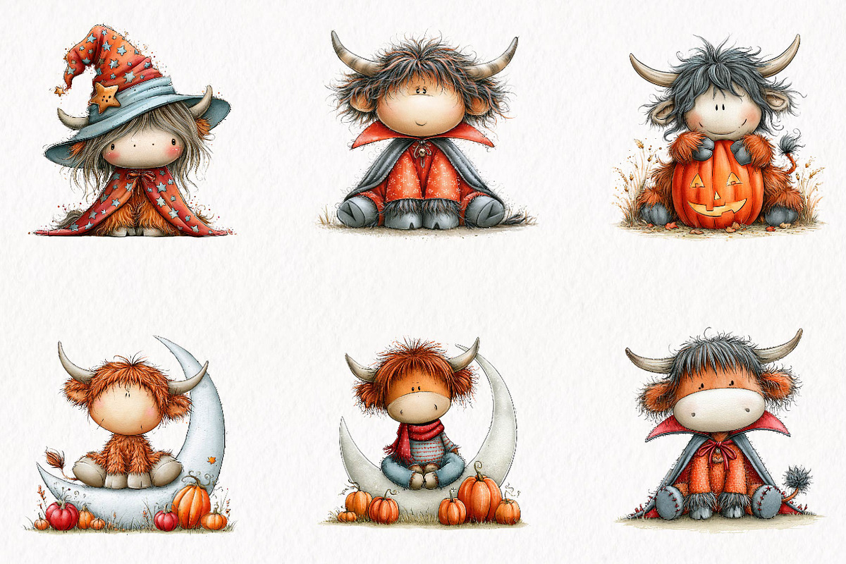 Halloween Highland Cow Clipart, a Seasonal Illustration by fashionaddict (Photo 4 of 7)