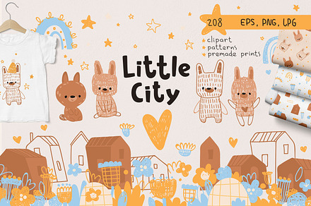 Little city. Cute bunny