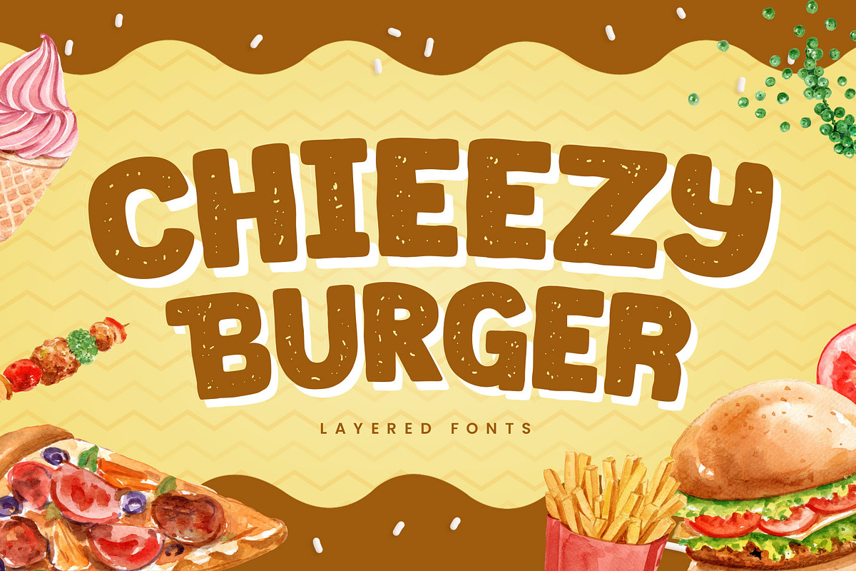 Chieezy Burger - Layered Font, a Font by Arterfak Project (Photo 1 of 12)